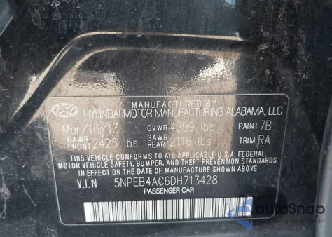 2013 Hyundai Sonata Gls from USA, damaged, VIN 5NPEB4AC6DH713428